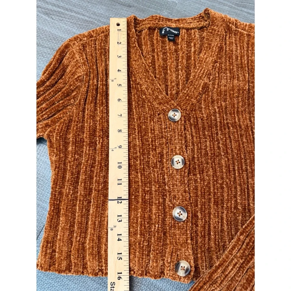 Art Class Girls XL 14/16 Rust Orange Ribbed Chenille Button Front Cardigan